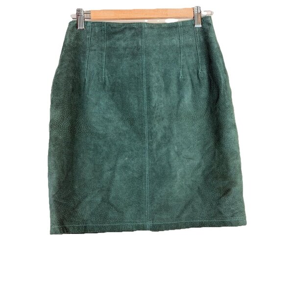 Vtg 90s The Limited Leather Skirt Womens 8 Green High Waist Straight Pencil Mini - Picture 1 of 8